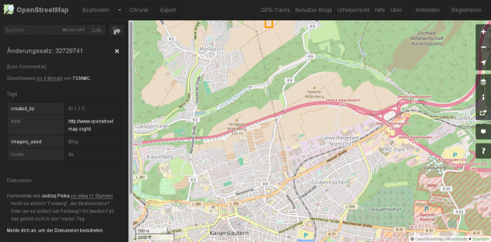 Screenshot des OpenStreetMap Dark Theme mit Greasemonkey