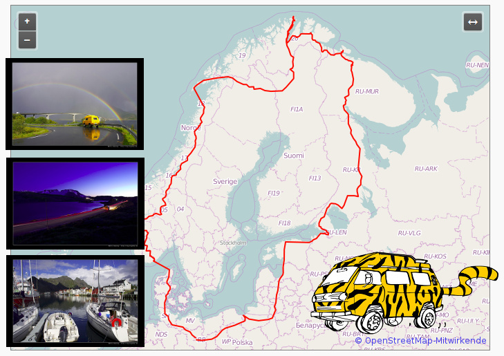 Screenshot Tigerbus mit Karte und Fotos