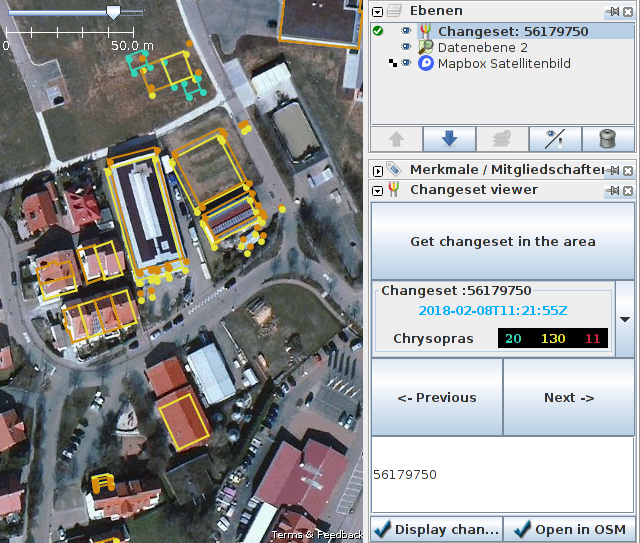 Screenshot des JOSM-Plugins Changeset Viewer von rub21
